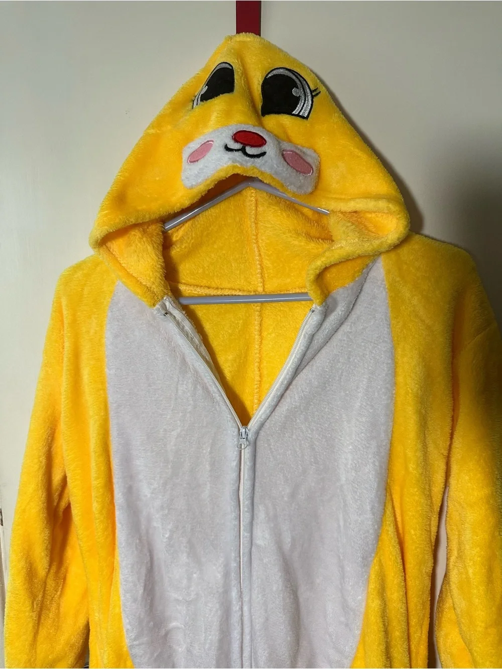 Yellow Plush Hooded Kids One-Piece with Face Hood